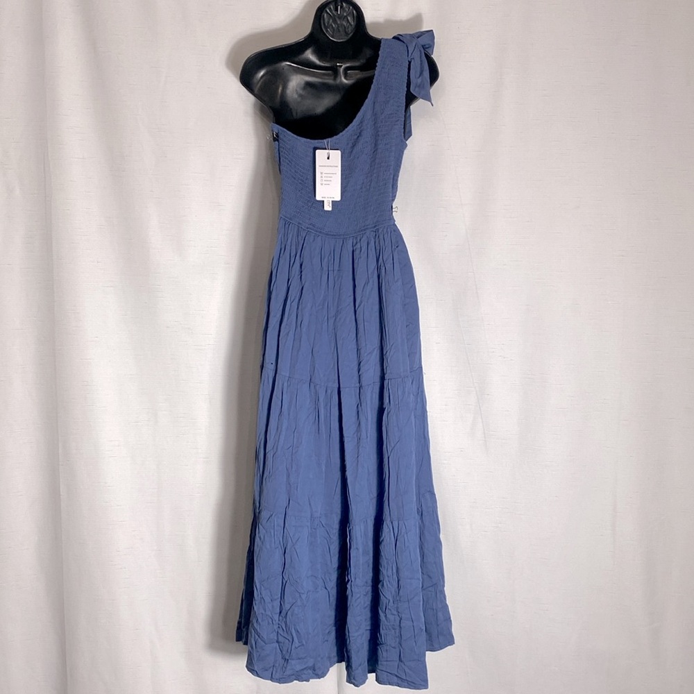 MEROKEETY One Shoulder Sleeveless Knot Smocked Split Tiered Flowy Midi Dress - Picture 13 of 14